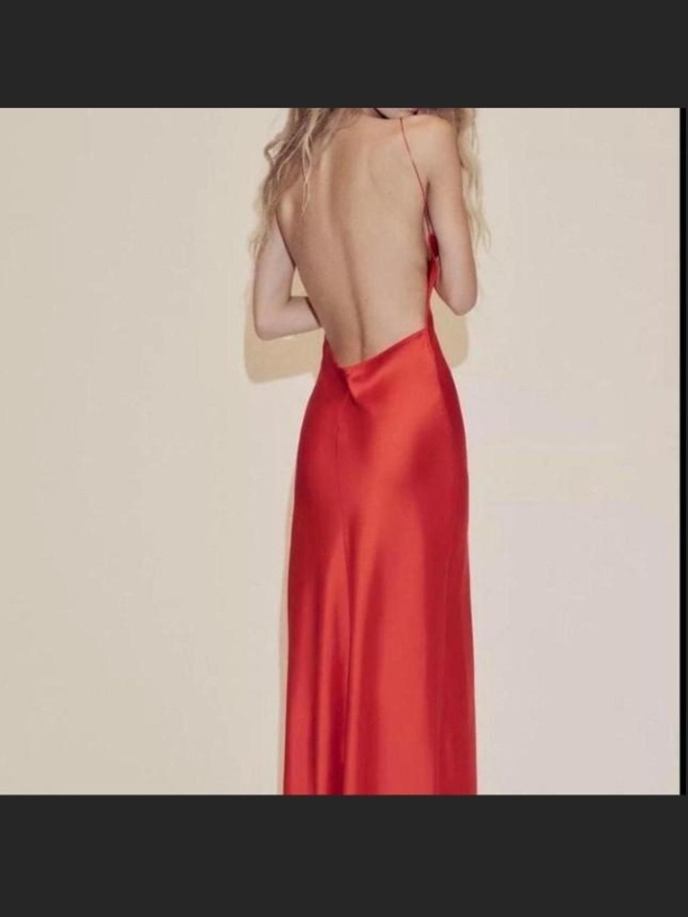 Zara Red Satin Low-Back Midi Slip Dress